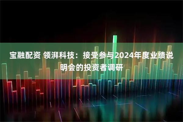 宝融配资 领湃科技：接受参与2024年度业绩说明会的投资者调研
