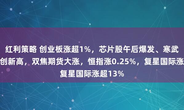 红利策略 创业板涨超1%，芯片股午后爆发、寒武纪涨停创新高，双焦期货大涨，恒指涨0.25%，复星国际涨超13%